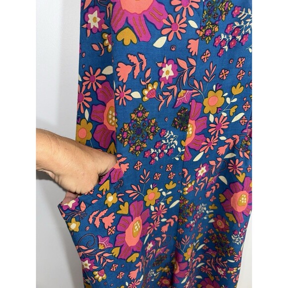 Natural Life Chelsea Wide Leg Jumpsuit Blue Floral Sleeveless Women Medium - Picture 3 of 9